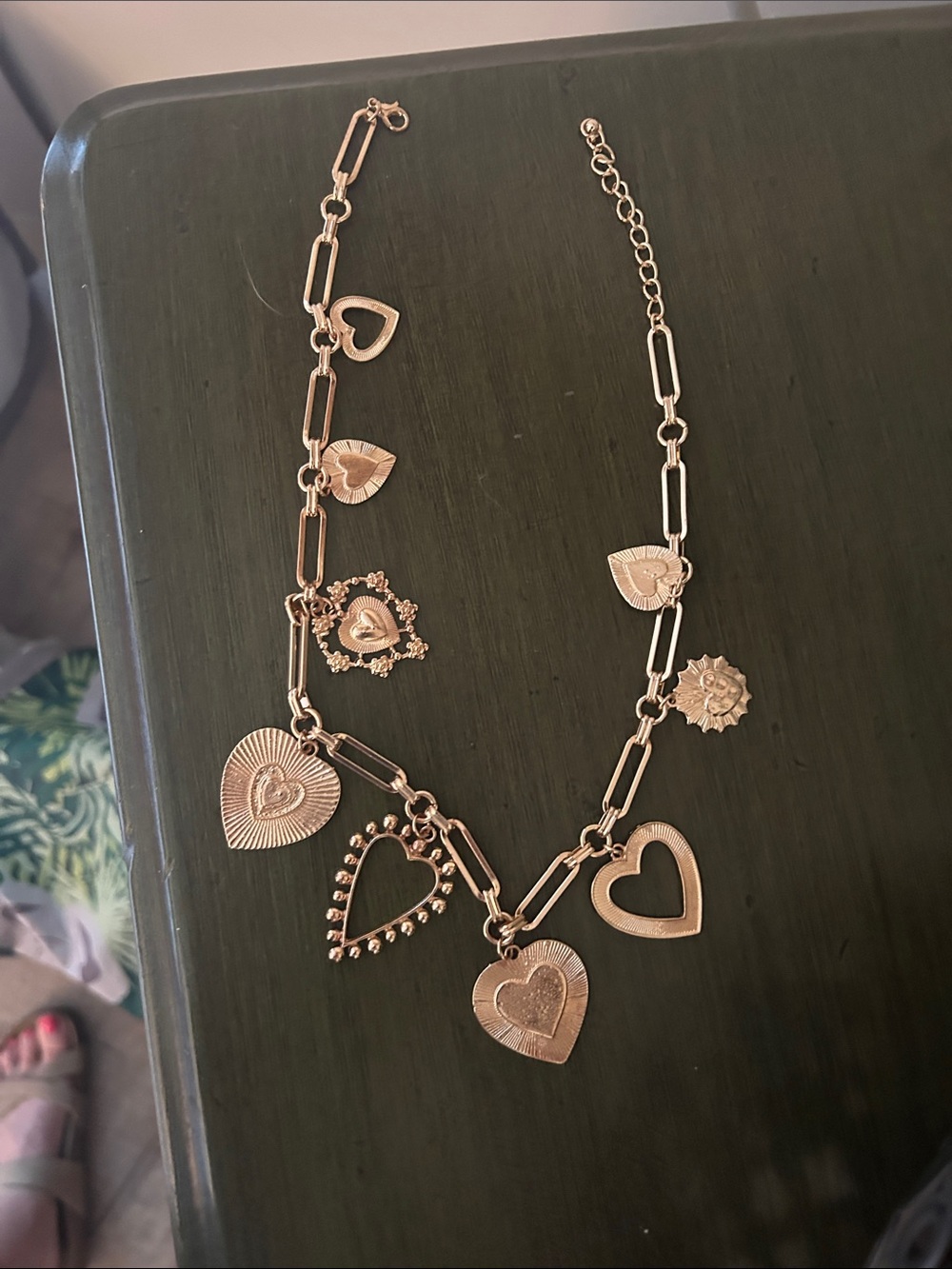 Gold Heart Charm Necklace - Women's Layered Link Pendant